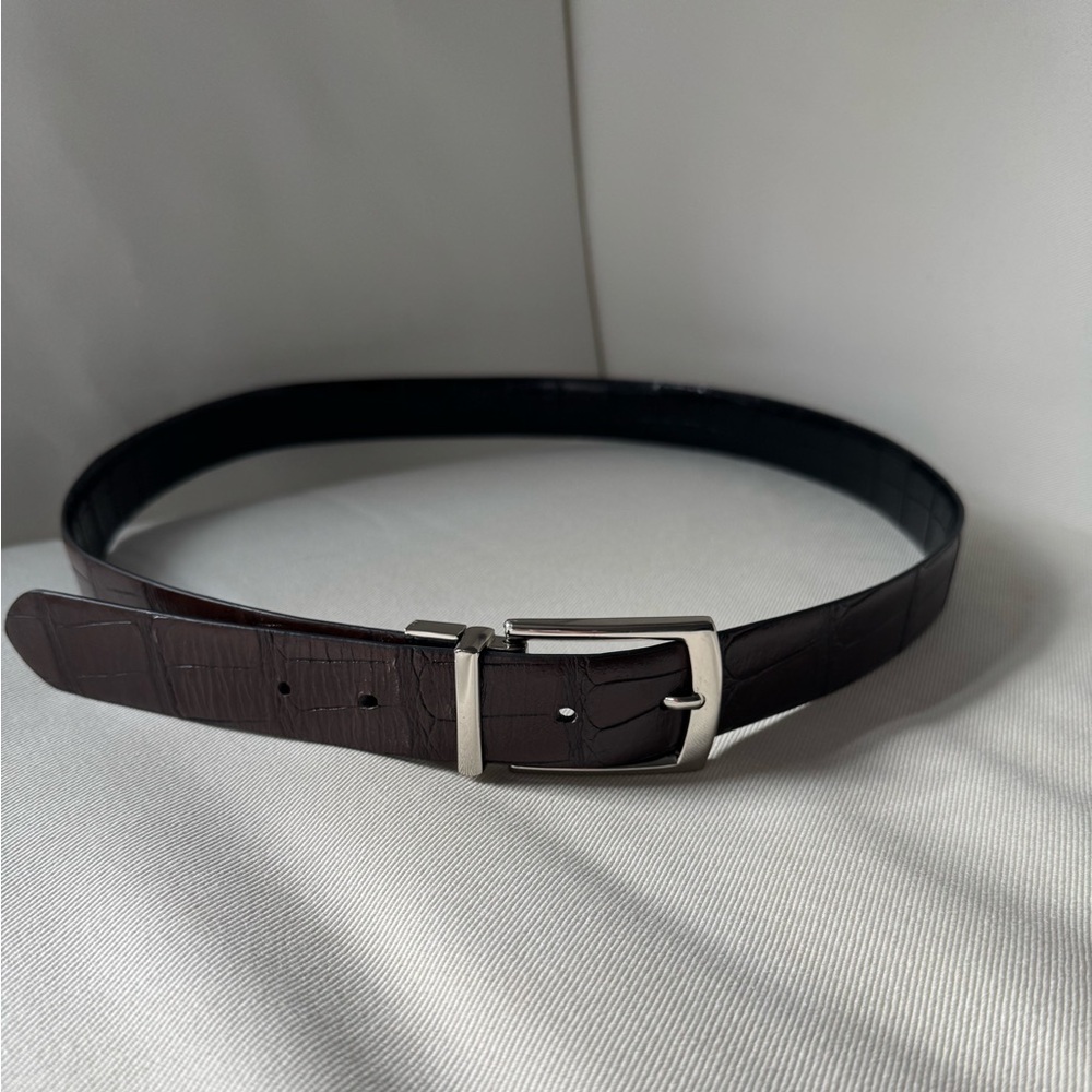 Men’s Crocodile Embossed Belt | Brown Leather-Like | Silver Buckle